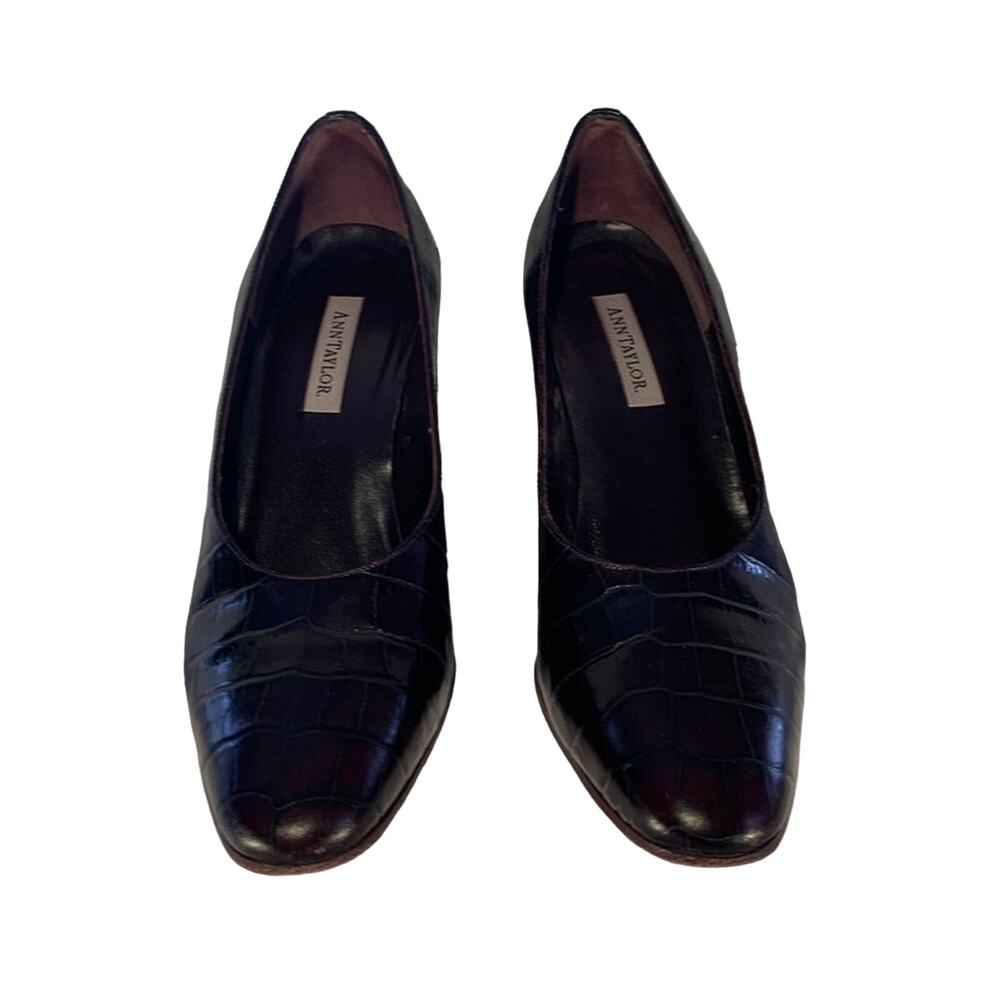 Ann Taylor Dark Brown Print Calf Pumps 8 - Picture 4 of 14